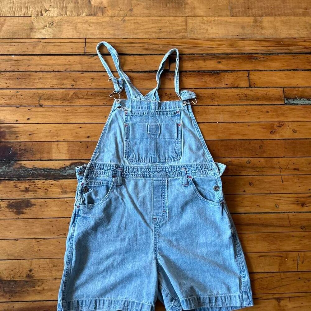 Vintage Route 66 Y2K Denim Shortalls Short Overalls Light Wash Size 11/12